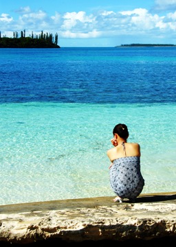 Meditating by the blue waters of New Caledonia in Melanesia ... photo by Lars Jensen from Japan.
